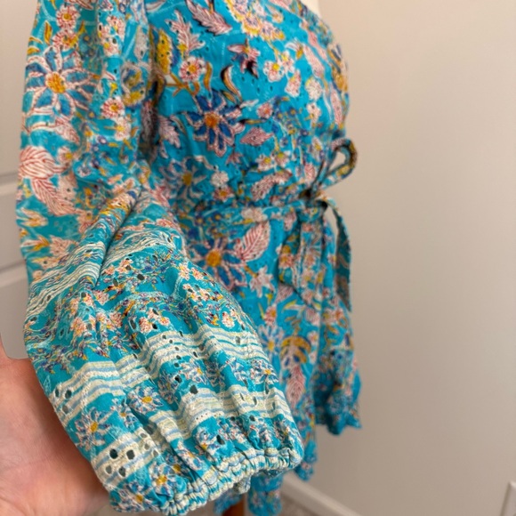 Hemant and Nandita Floral One Shoulder Cotton Eyelet Mini Dress Size Large - Picture 7 of 14